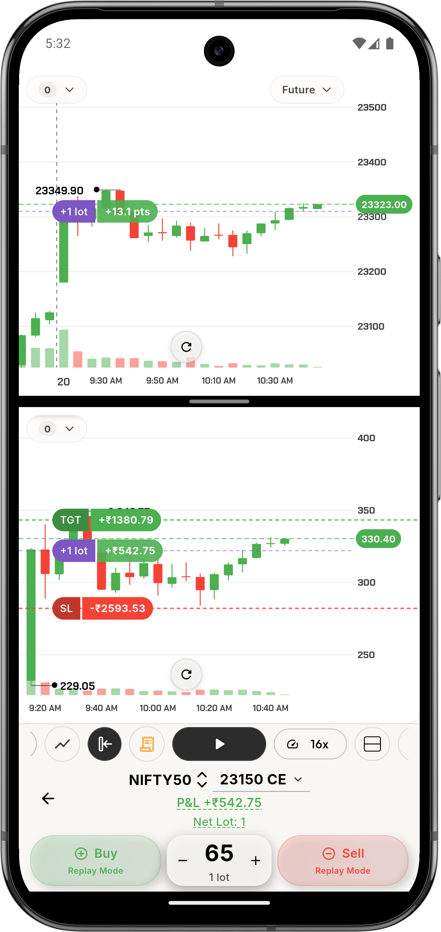 ZeroStake replay trading screen