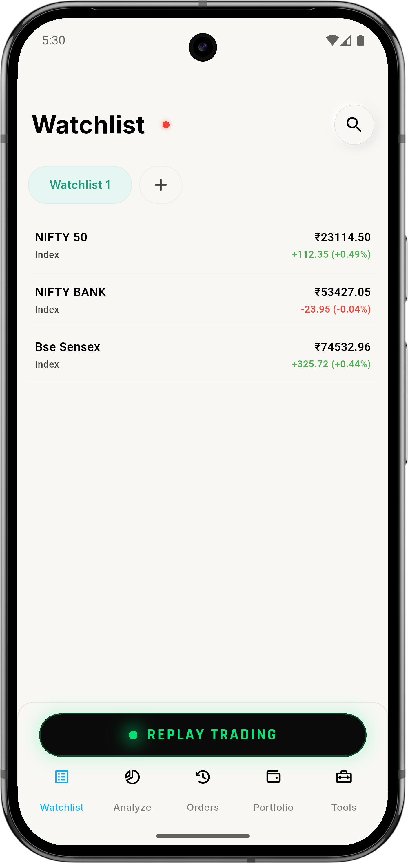 ZeroStake watchlist screen